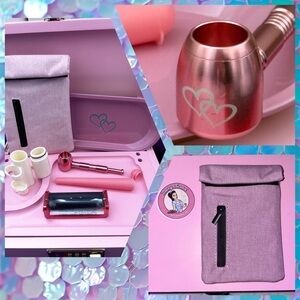 6 Piece Pink Smoking Accessory Set with Smell Proof Pouch!